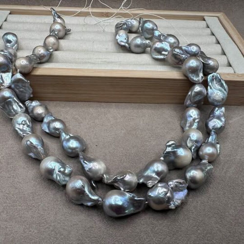 2 Gray Baroque Freshwater Pearl Strands – 15.5" Each – DIY Jewelry